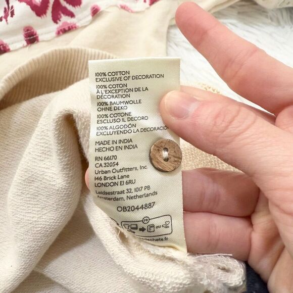 Anthropologie Pilcro Crafted Button Front Pullover Hooded Printed Lace Cream XS - Picture 7 of 8